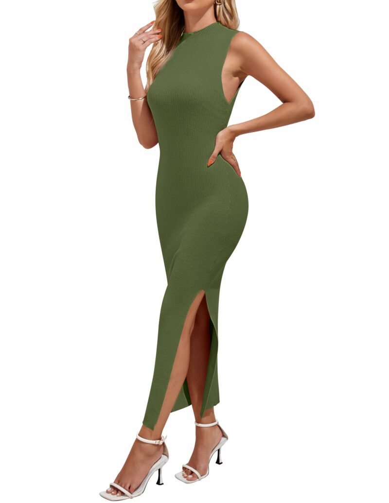 Sleeveless High Neck Ribbed Dress - Image 3