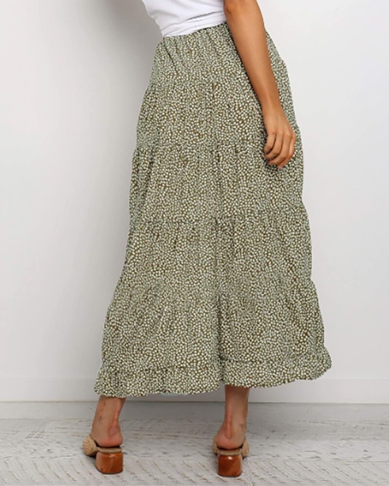 Boho Floral High Low Maxi Skirt Green - Image 2