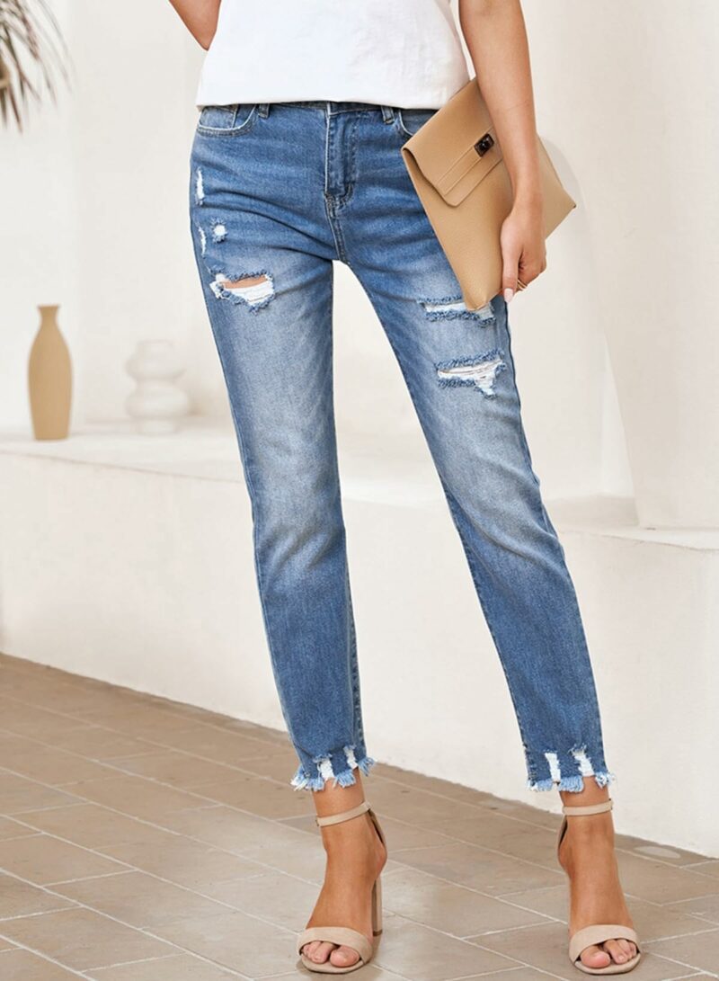 Casual Mid Rise Ripped Jeans - Image 4