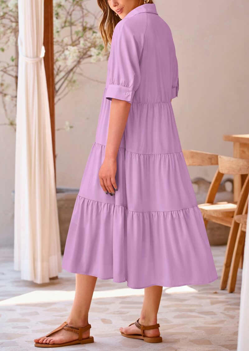Short Sleeve Button Up Maxi Dress Solid Purple - Image 7