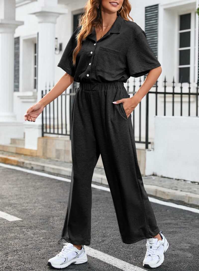Button Up Elastic Waist Cargo Jumpsuit