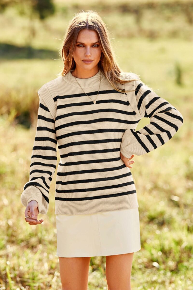 Lantern Sleeve Ribbed Sweater