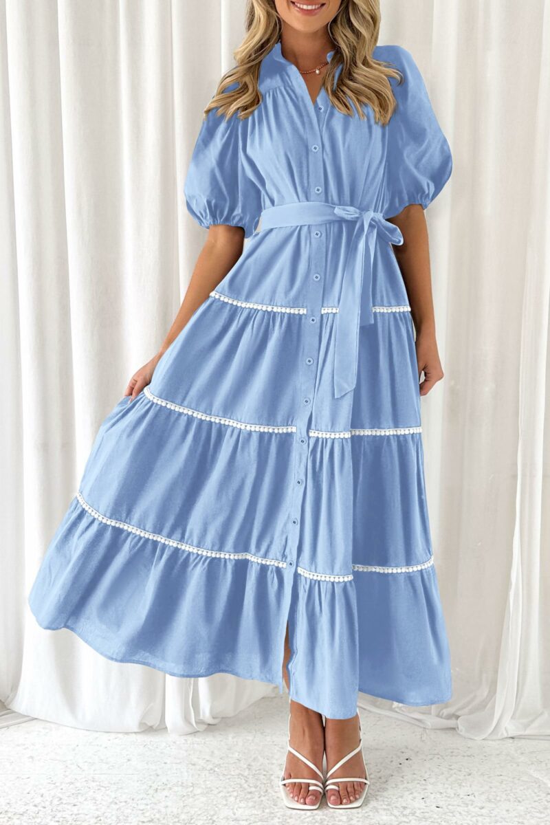 Short Puffy Sleeve Maxi Dress