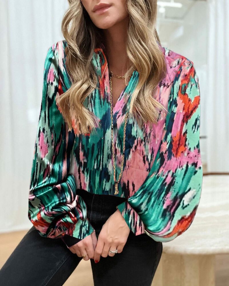 Casual Boho Abstract Blouse Pink