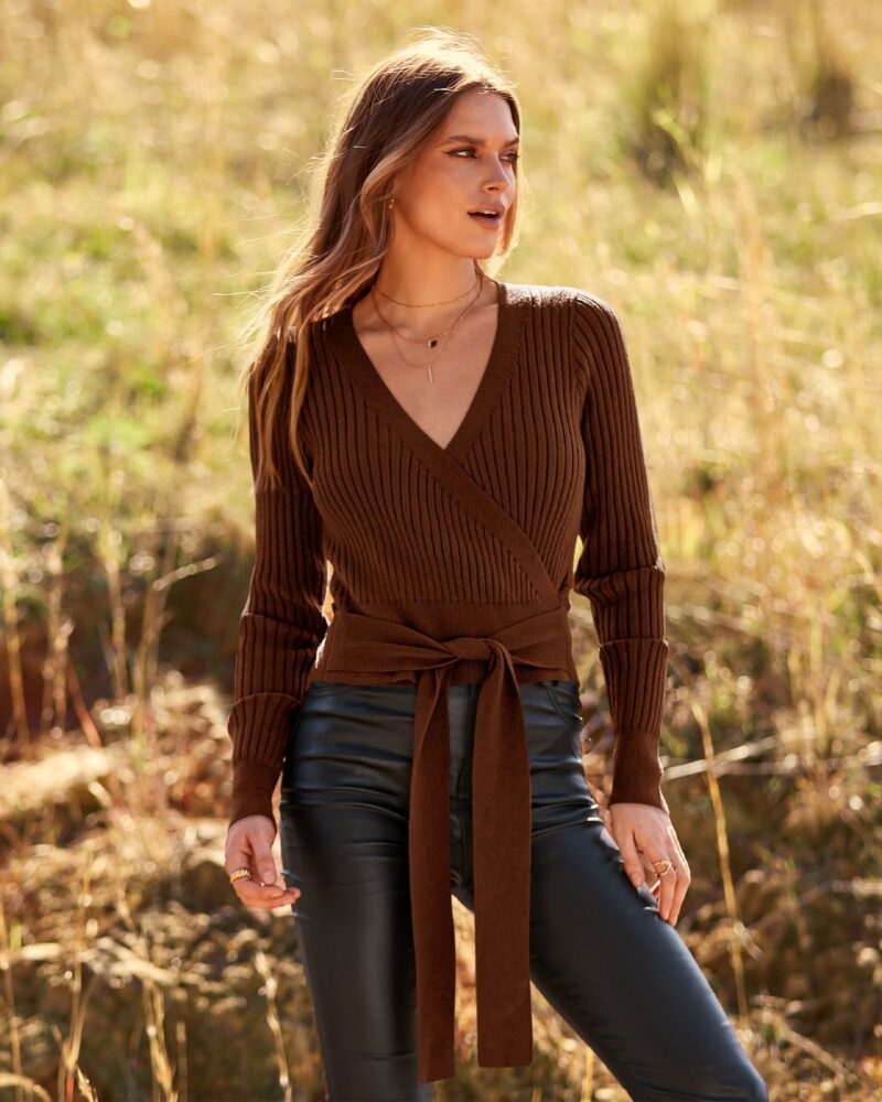 Wrap V Neck Cropped Sweater - Image 3