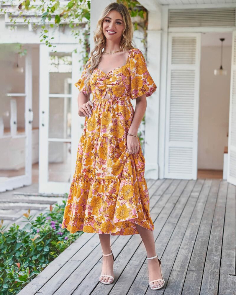 Square Neck Puff Sleeve Maxi Dress - Image 2