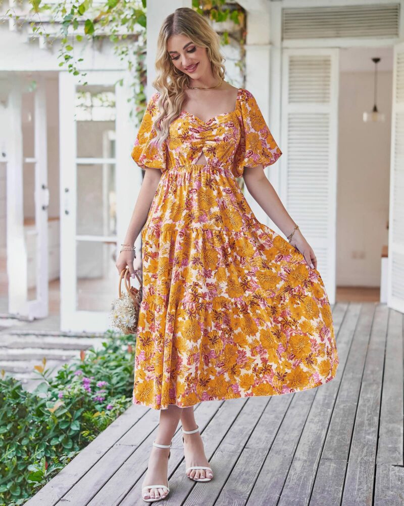 Square Neck Puff Sleeve Maxi Dress - Image 4